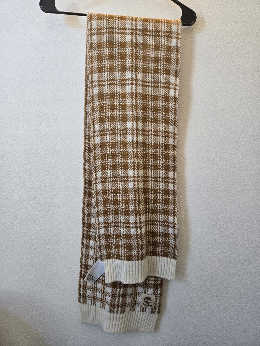 Timberland Camel & White Plaid Knit Scarf